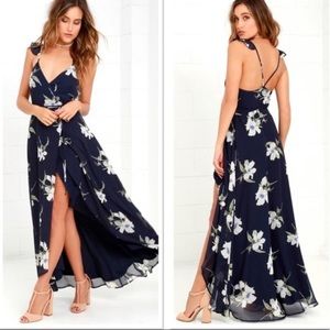 Lulus All Mine Navy Floral High Low Wrap Dress M